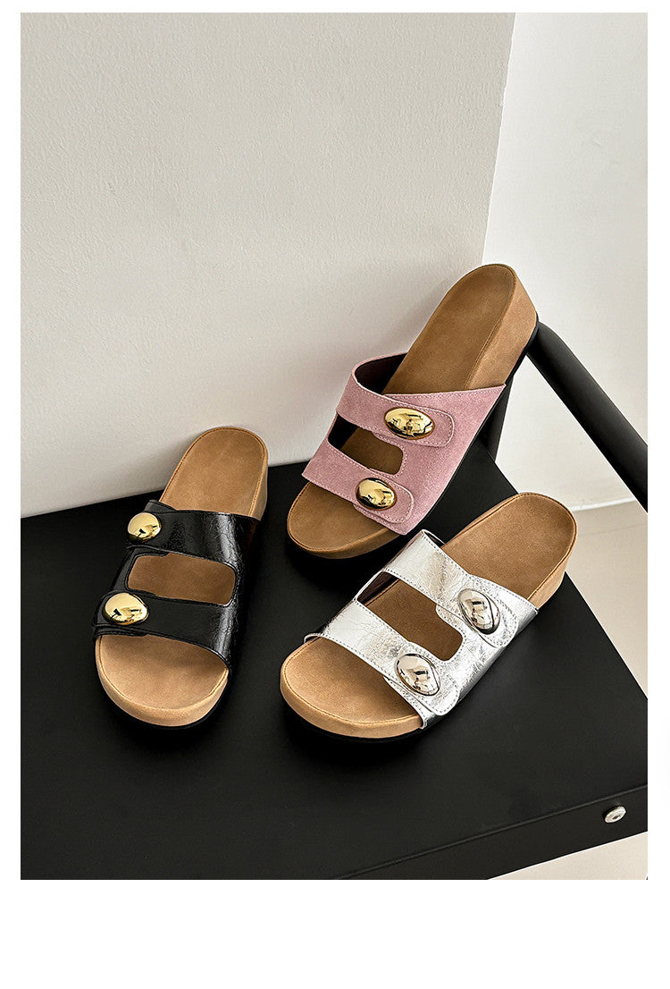 Karin Luna   Casual Style   Thick Sole Belt Buckle Slide Sandals