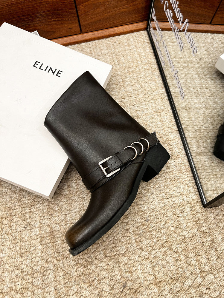 Karin Luna Elegant Style Square Toe Belt Buckle Pants Boot Short Boots