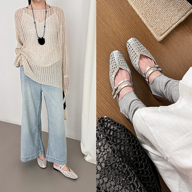 Karin Luna In Stock Spot Goods Hollow Woven One-Strap Closed-Toe Slippers