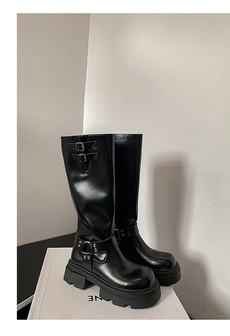 Karin Luna Full Cowhide  miumiu Popular Round Toe Thick Sole Beautiful and height-increasing