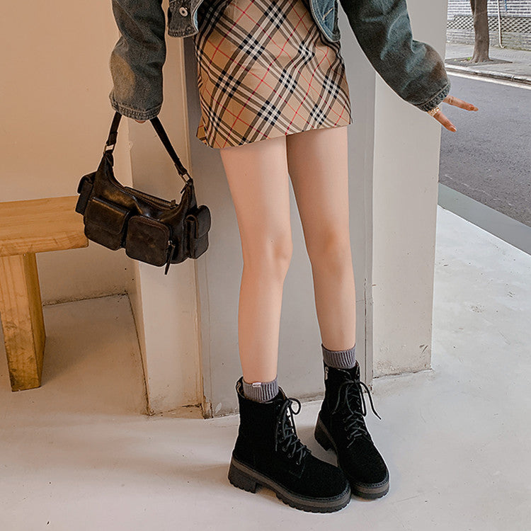 Karin Luna In Stock Casual style thin strap round toe suede ankle boots
