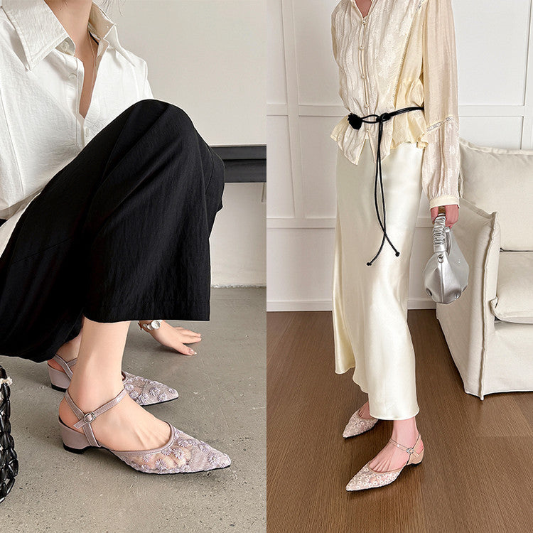 Karin Luna In Stock Spot Goods Embroidered Daisy Sheepskin Mesh Elegant Closed-Toe Slippers