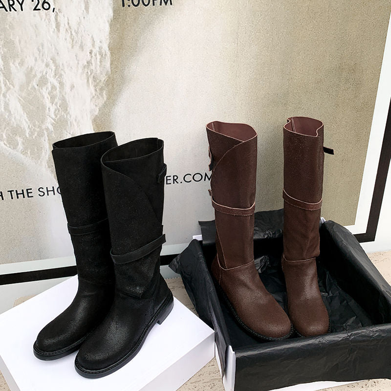 Karin Luna In Stock Spot Goods   Heavy-duty Edition Highly Consuming Material Round Toe Long Boots
