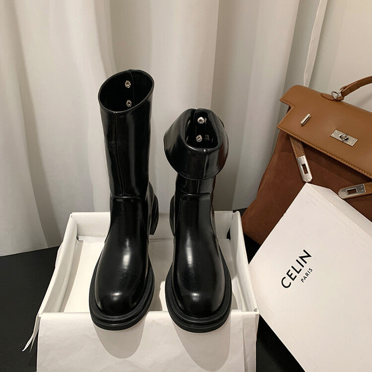 Karin Luna Classic Basic Style   Convertible Foldable Hidden Buckle Snow Fur Shoes Full cowhide Basic Flat Short Boots