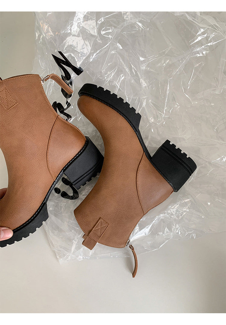 Karin Luna In Stock Versatile Round Toe Chunky Heel Ankle Boots