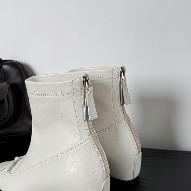 Karin Luna French Style Square Toe Bowknot Hidden Wedge Slim Boots