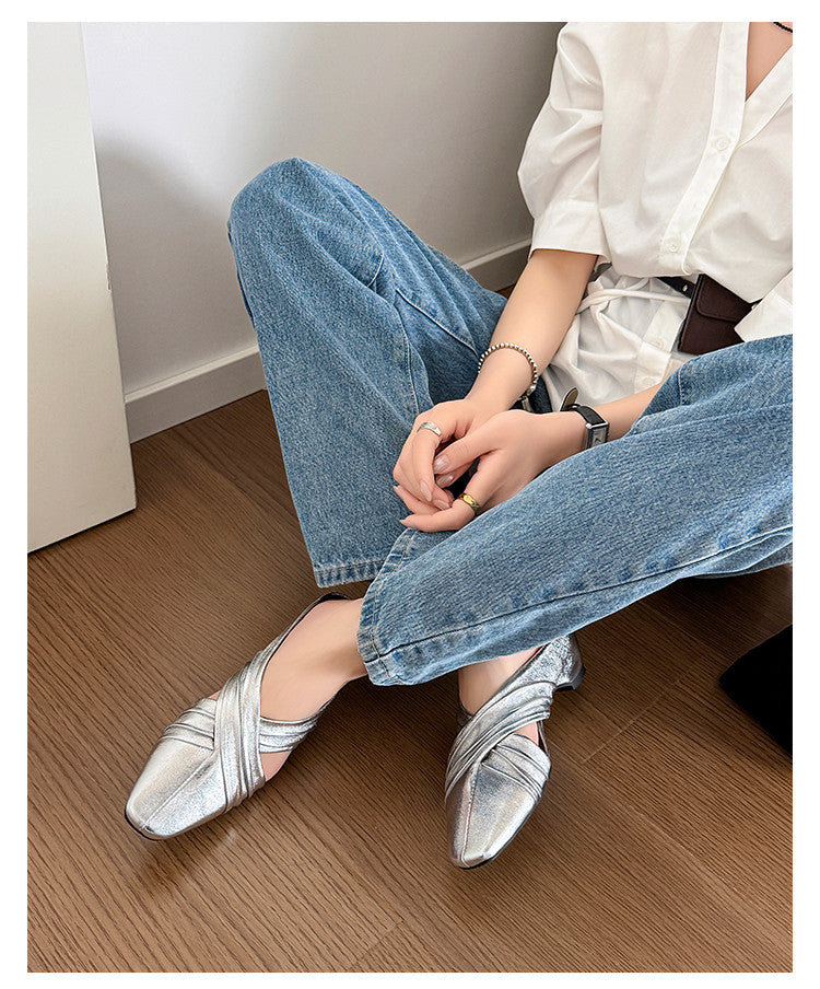 Karin Luna In Stock In Stock Basic Elegant Fairy Style Small Square Toe Sheepskin Slippers