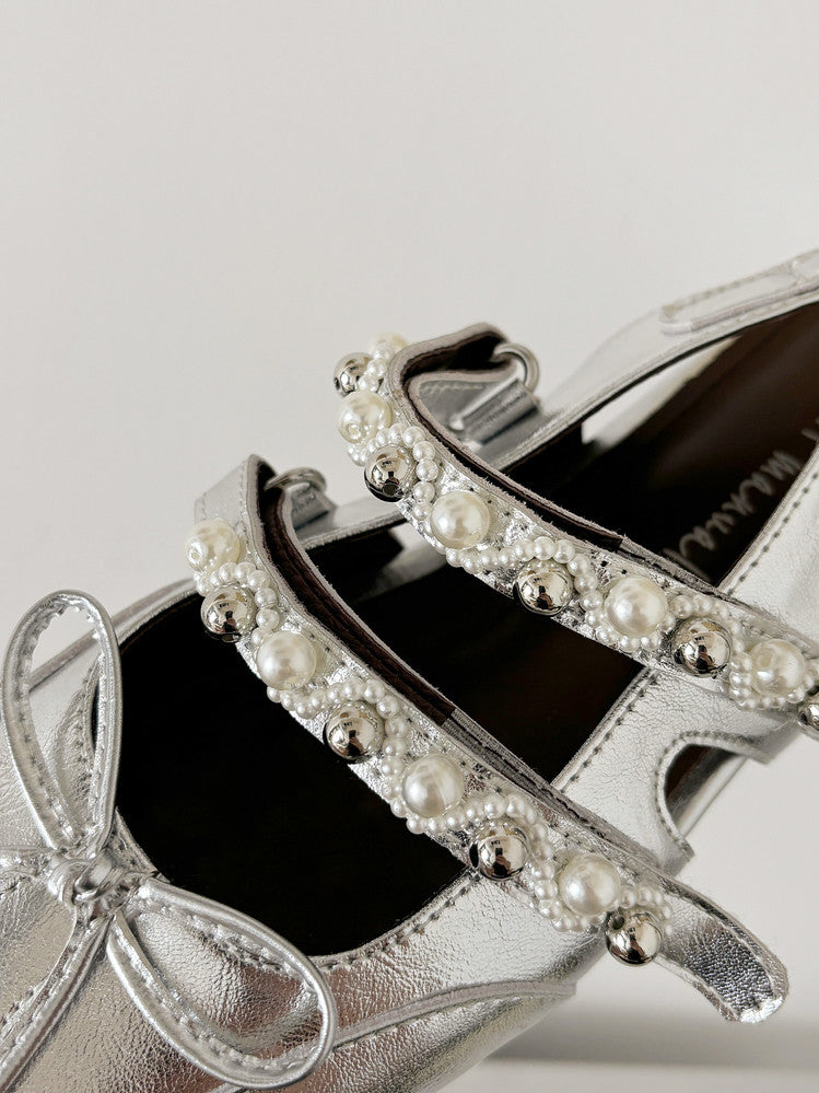 Karin Luna In Stock In Stock  Square Toe Bowknot Pearl Strap Closed-Toe Sandals