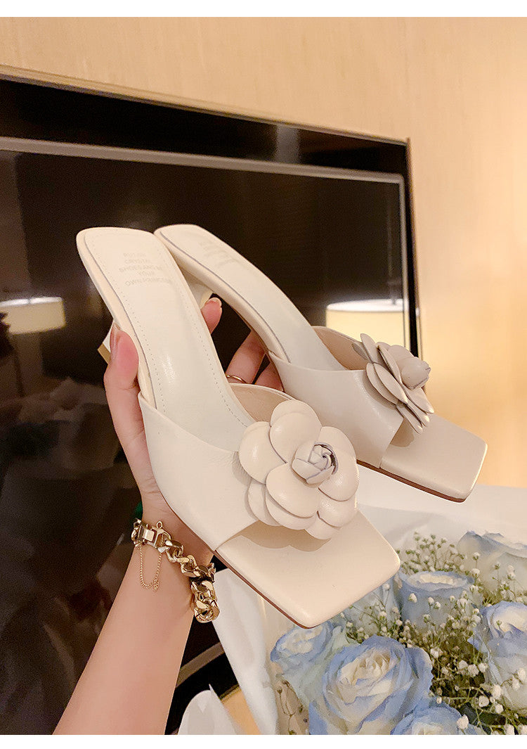 Karin Luna Flower of Wealth in the World~Says purple has a lot of charm Spot Goods Spot Goods  Three-Dimensional Camellia Elegant Sandals