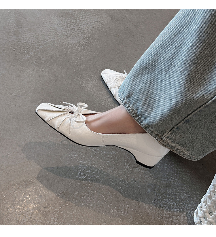 Karin Luna French Style Wrinkled Square Toe Height-Increasing Flats