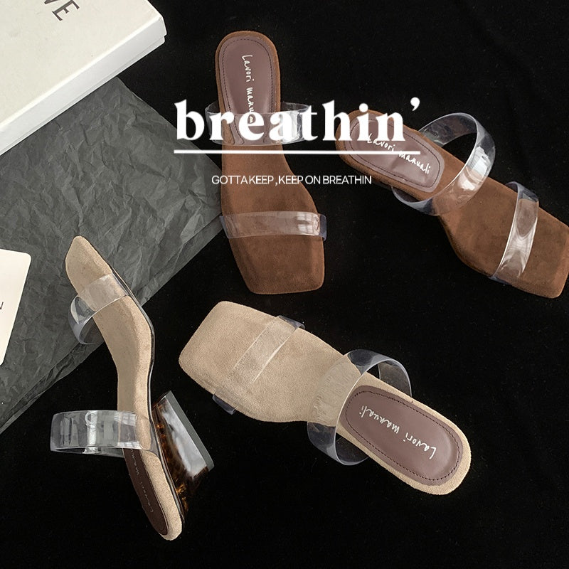 Karin Luna Hot-Selling Amber Element~Spot Goods Spot Goods Transparent tpu   Minimalist Square-Toed One-Strap Slippers