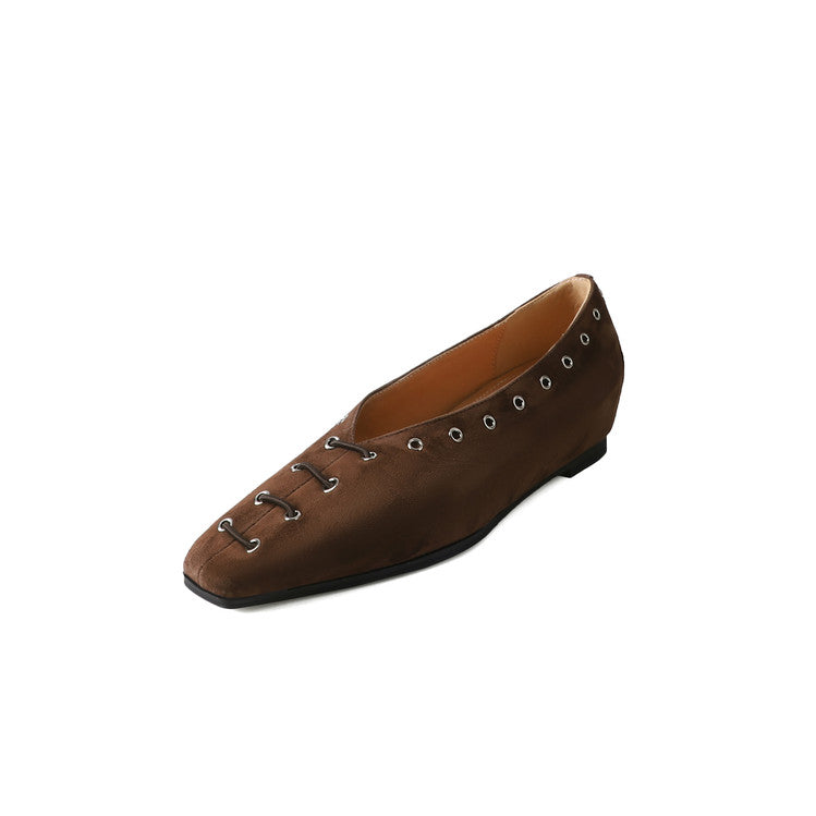 Karin Luna In Stock Spot Goods    Old Money Style Square Toe Suede Flats
