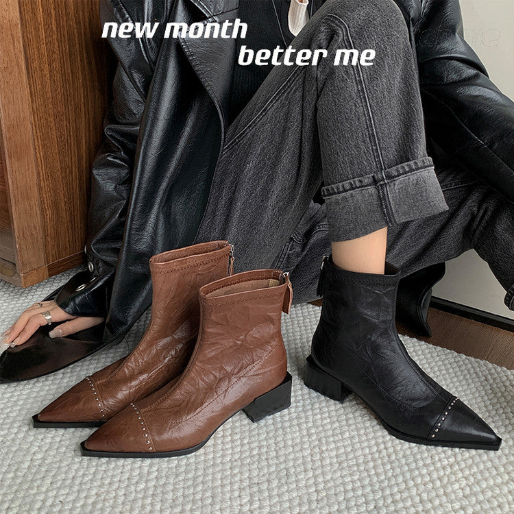 Karin Luna In Stock In Stock Slim Boots Series~Pointed Toe Rivet Slim Short Boots