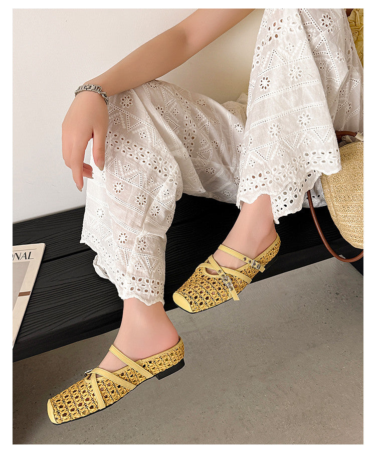 Karin Luna In Stock Spot Goods  Hot-Selling Square-Toe Woven Pig Nose Closed-Toe Slippers