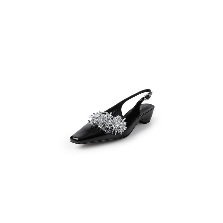 Karin Luna Brilliant Fireworks~Elegant Square-Toed Closed-Toe Chunky Heel Sandals