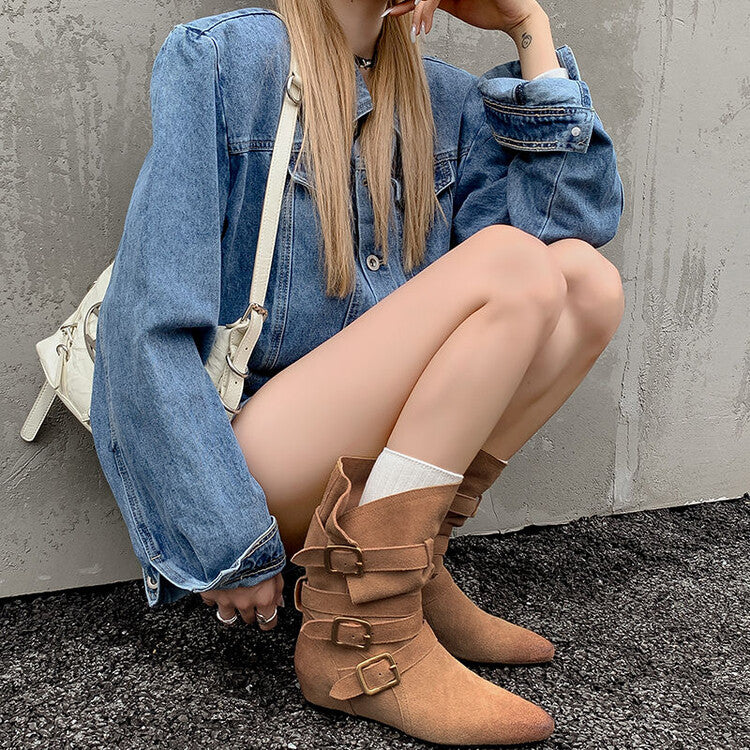 Karin Luna Cow Leather Small Square Toe Belt Buckle Fashion Boots