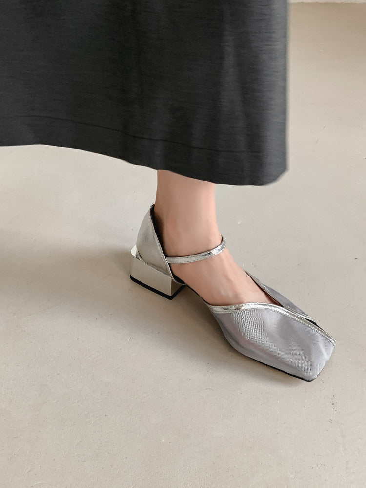 Karin Luna In Stock In Stock  Internet Celebrity Style Square Toe Mesh Chunky Heel Sandals