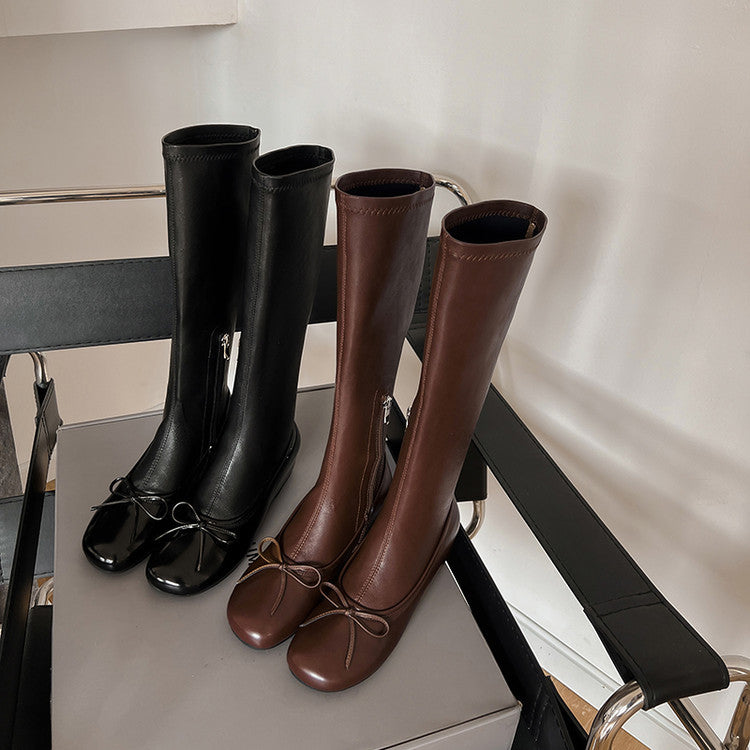 Karin Luna In Stock Spot Goods  Butterfly Knot Round Toe Hidden Heel Boots