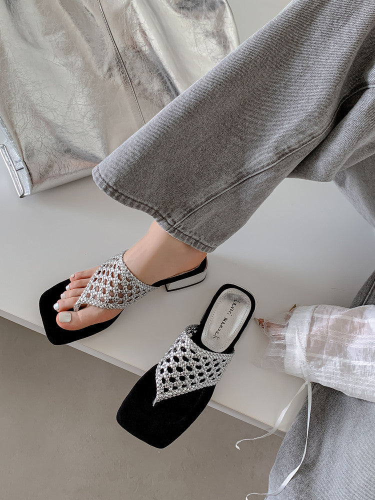 Karin Luna Hot-Selling Braided Style  In stock Toe-strap Woven Sofa Insole Slippers