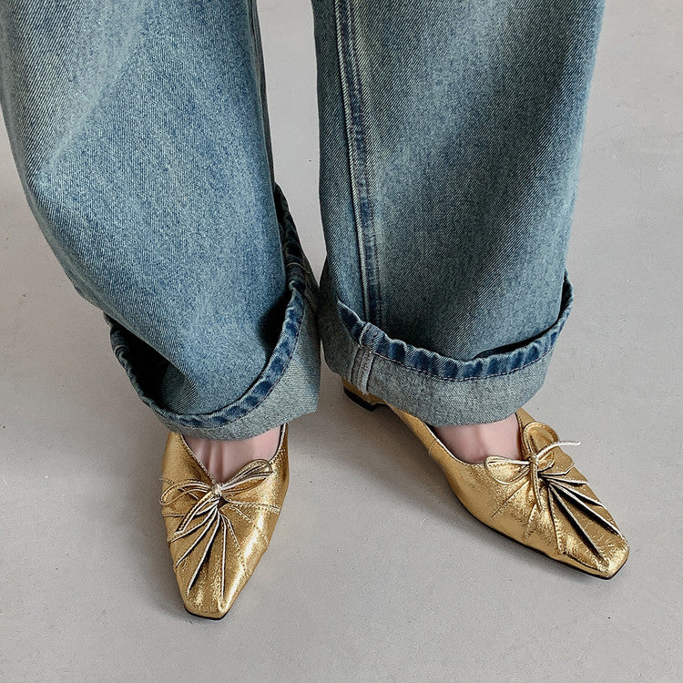 Karin Luna French Style Wrinkled Square Toe Height-Increasing Flats