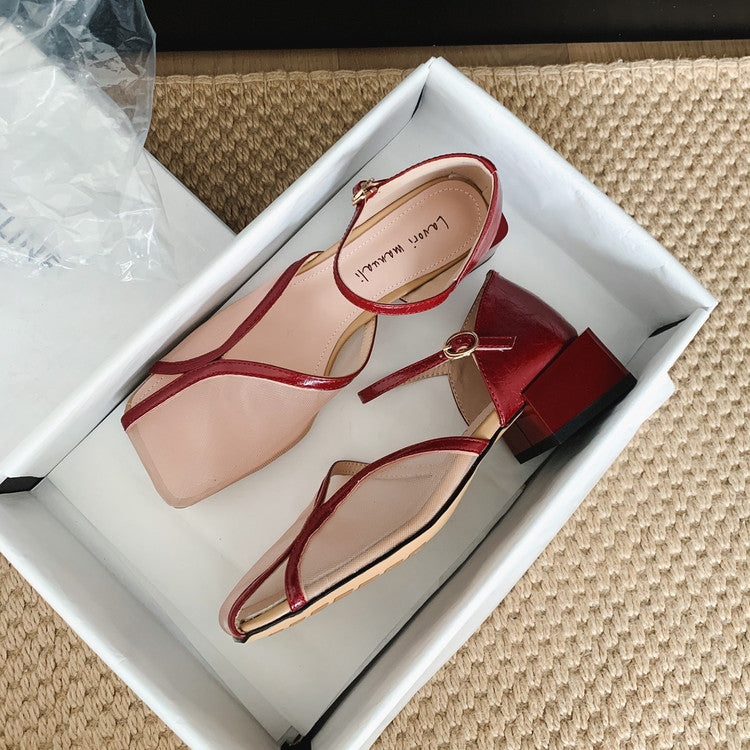 Karin Luna In Stock In Stock  Internet Celebrity Style Square Toe Mesh Chunky Heel Sandals