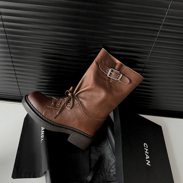 Karin Luna Bestseller Large Tube Thick Sole Martin Boots with Belt Buckle