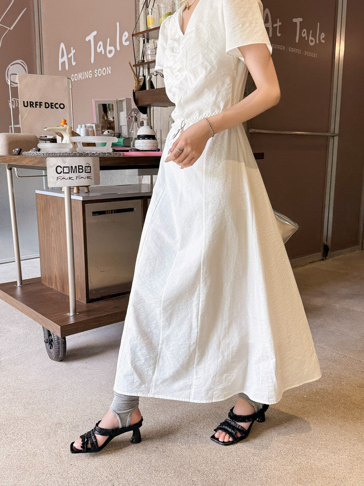 Karin Luna In Stock  Spot Goods  Unique Square-Toe Pleated Lace Sandals