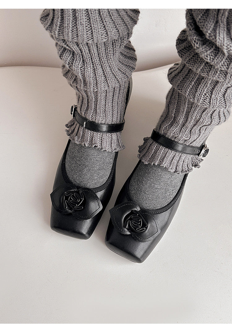 Karin Luna In Stock Spot Goods  Vintage Three-Dimensional Camellia Square-Toed Mary Jane Shoes