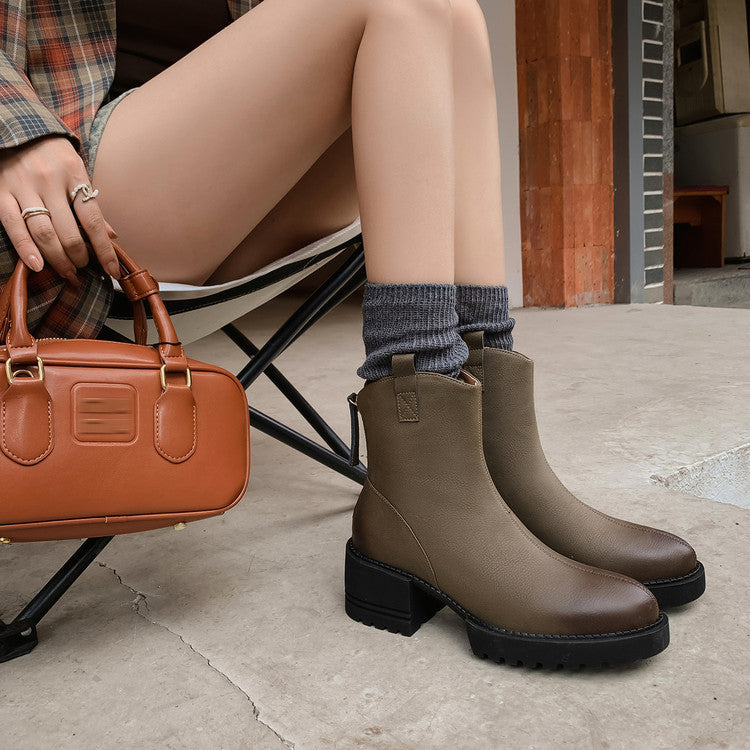 Karin Luna In Stock Versatile Round Toe Chunky Heel Ankle Boots