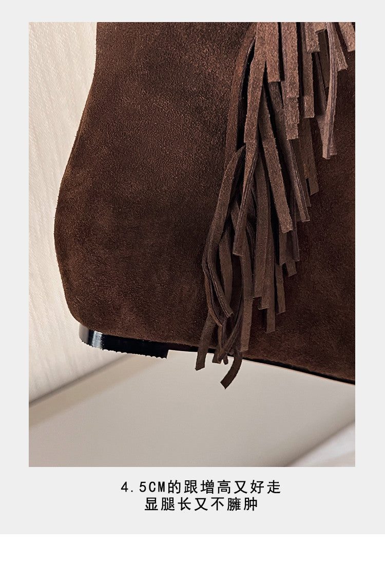 Karin Luna In Stock Spot Goods Tassel Square Toe Hidden Wedge Short Boots