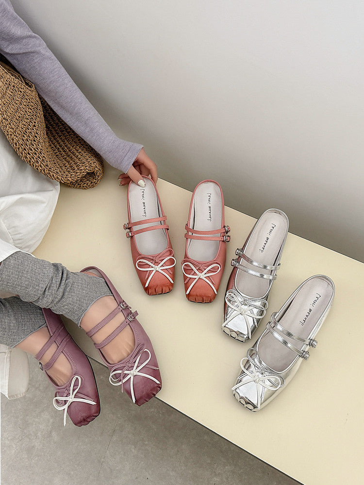 Karin Luna In Stock In Stock   Summer New Sweet Bowknot Color Block Square Toe Height-Increasing Slippers