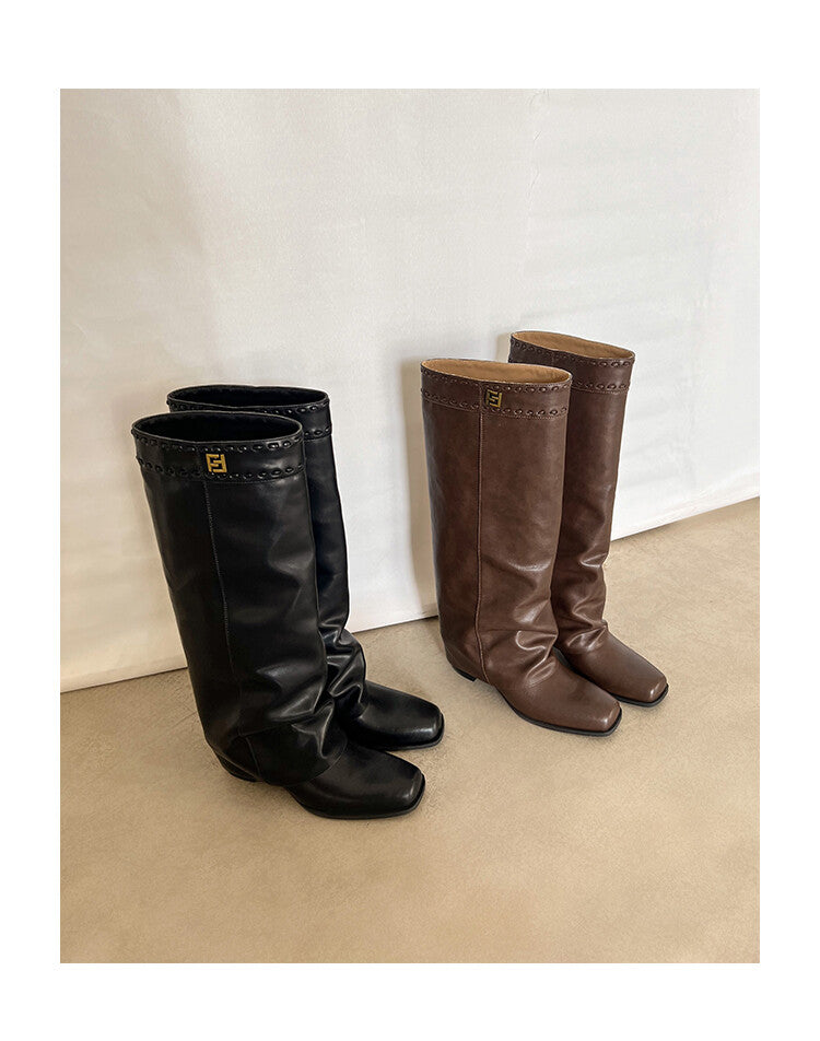 Karin Luna cool girl Stylish and Sweet Square-Toe Booties