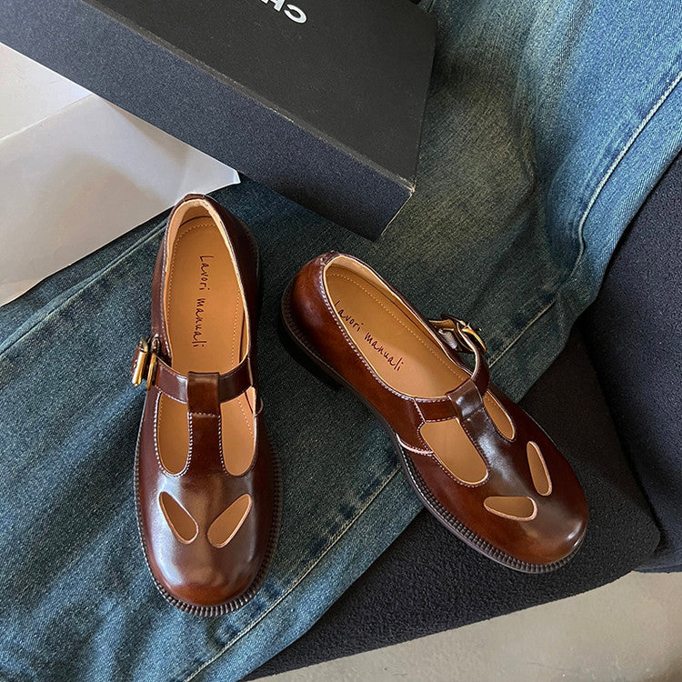 Karin Luna In Stock Spot Goods Minimalist Retro British Style Irregular Hollow Single Shoes