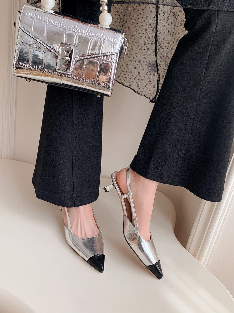 Karin Luna In Stock 24New Year's stock is now available Color Block Pointed Toe Full Leather Sandals