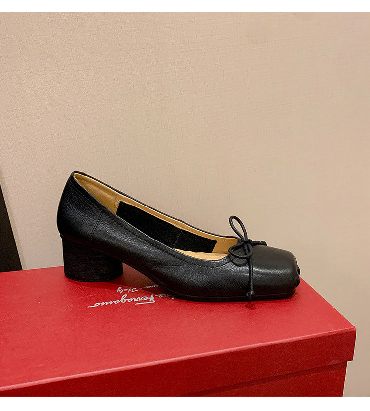 Karin Luna In Stock In Stock ~Full leather inside and out Pig Nose Bow Retro Thick Heel Mary Jane Shoes