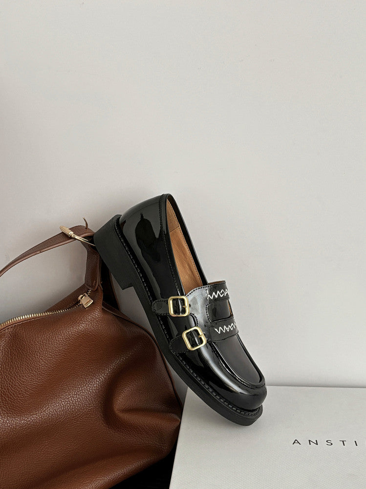Karin Luna In Stock Spot Goods  Retro Style Slip-On Metal Buckle Loafers