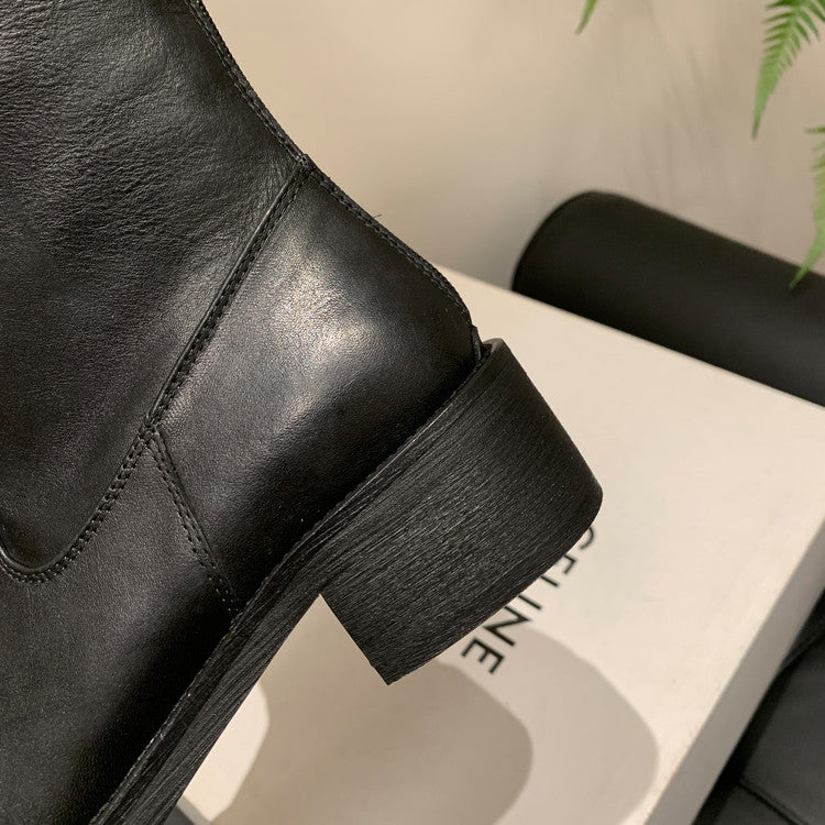 Karin Luna Basic Versatile Style Round Toe Chunky Heel Long Boots