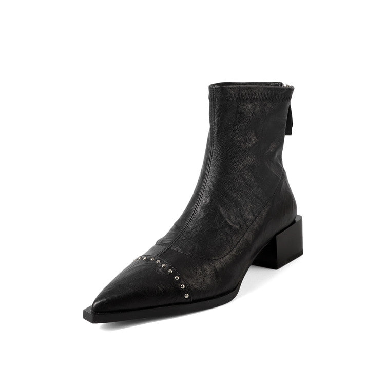 Karin Luna In Stock In Stock Slim Boots Series~Pointed Toe Rivet Slim Short Boots