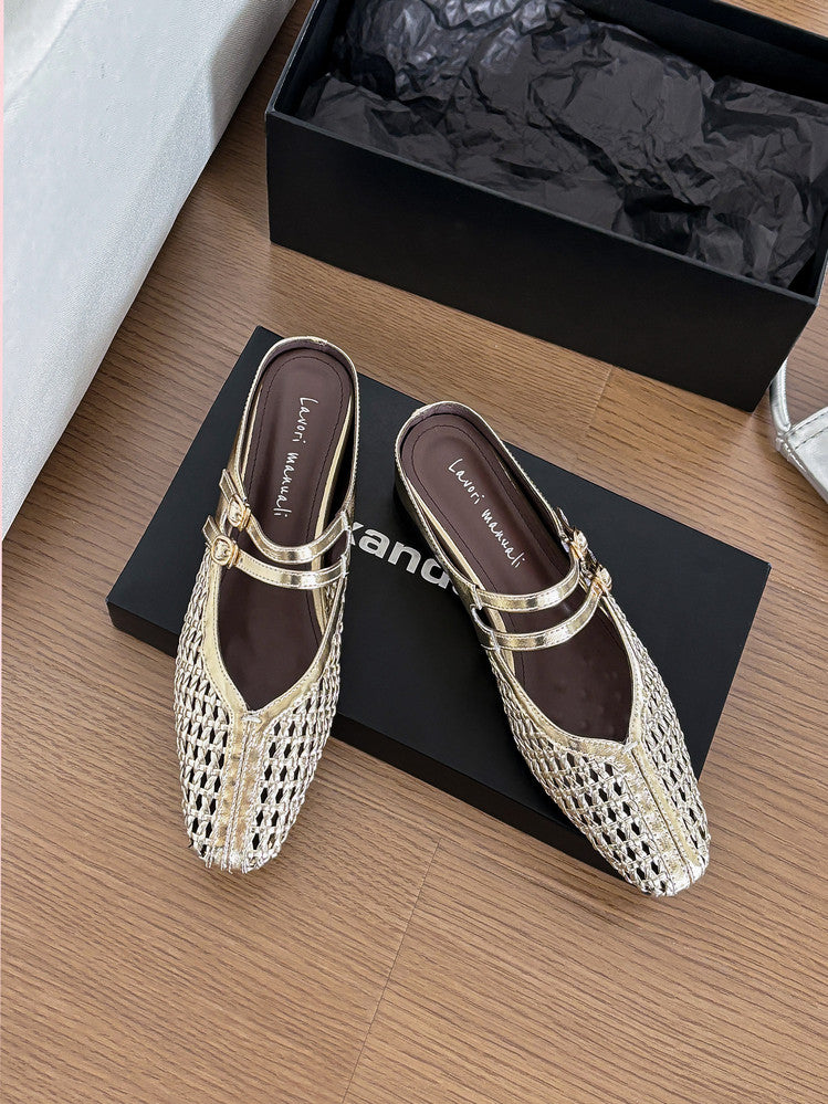 Karin Luna In Stock Spot Goods Hollow Woven One-Strap Closed-Toe Slippers