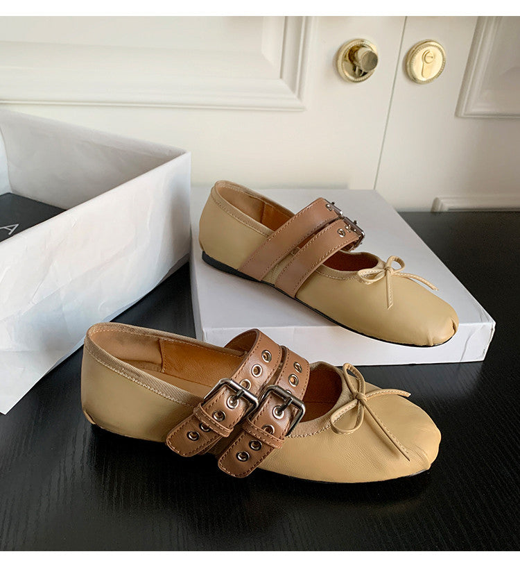Karin Luna In Stock Spot Goods Minimalist Retro Round Toe Mary Jane Bowknot Height-Increasing Flats