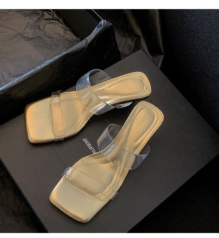 Karin Luna In Stock Spot Goods Transparent Sequin Irregular Heel Strap Sandals