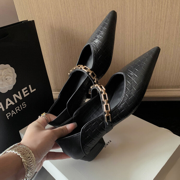 Karin Luna has prepared stock  Metal Fasteners Commuting Style Pointed Toe Chunky Heel Stone Pattern Large Single Shoes