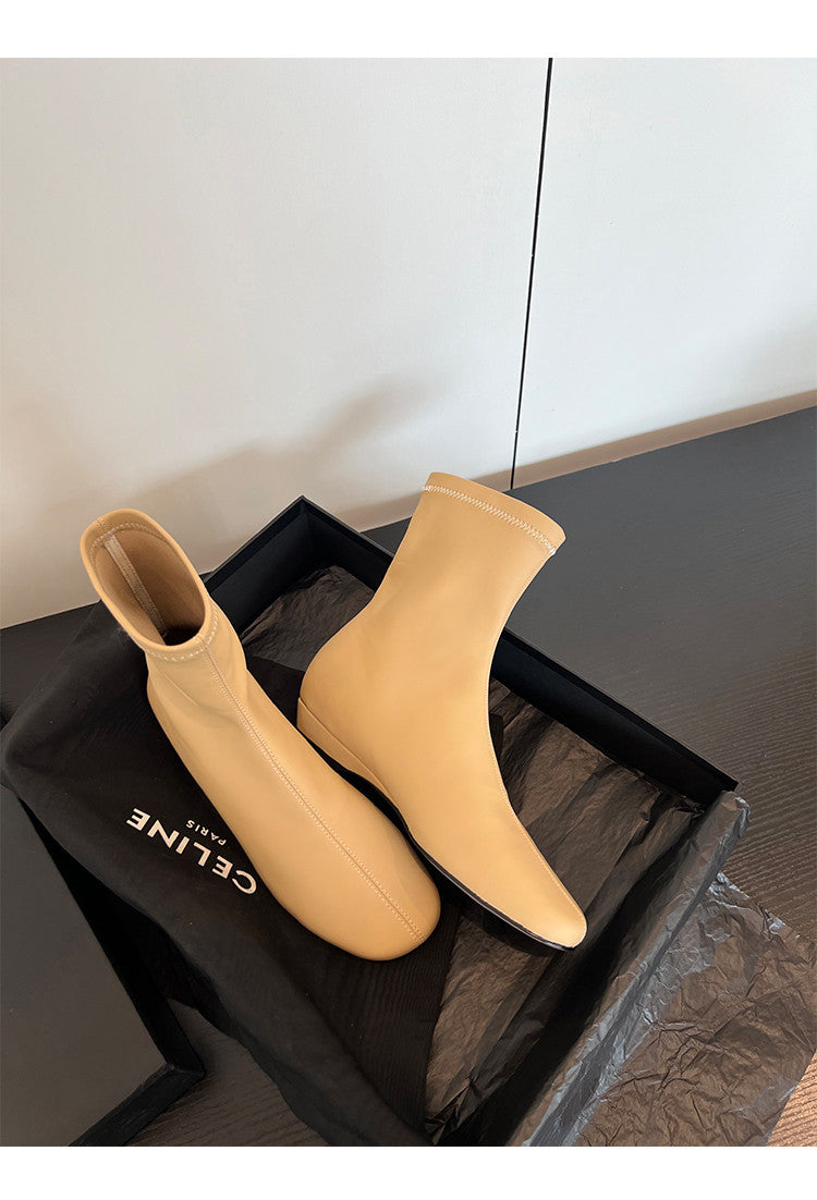 Karin Luna In Stock Spot Goods Round Toe Basic Stretch Slim Short Boots