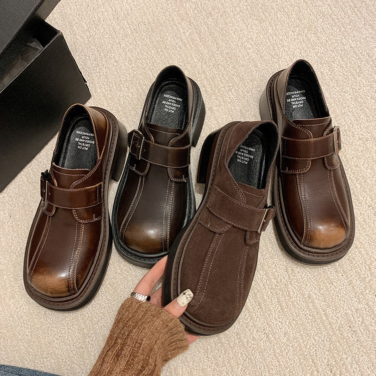 Karin Luna In Stock Spot Goods Metal Round Toe Cow Leather Thick Sole Flats