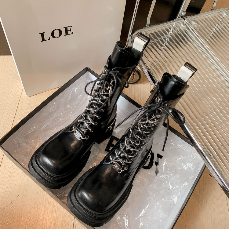 Karin Luna In Stock Spot Goods Lace-up casual metal decorative thick-soled Martin boots