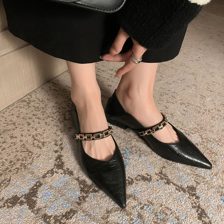 Karin Luna has prepared stock  Metal Fasteners Commuting Style Pointed Toe Chunky Heel Stone Pattern Large Single Shoes