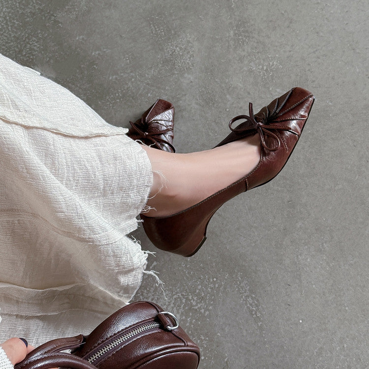 Karin Luna French Style Wrinkled Square Toe Height-Increasing Flats