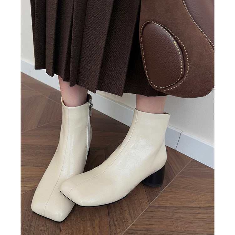 Karin Luna French Style Square Toe Chunky Heel Ankle Boots