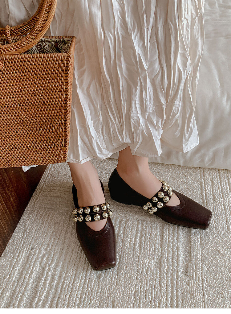 Karin Luna In Stock Spot Goods  Pig Nose Metal Strap Super Soft Granny Full Leather Mary Jane Shoes