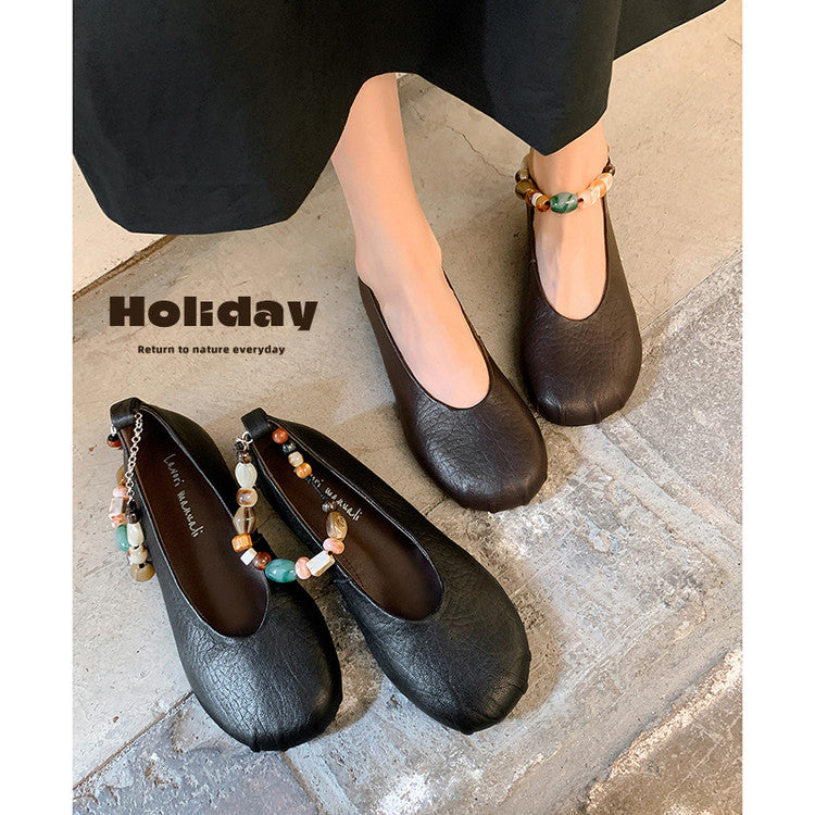 Karin Luna Full Layer Inside and Out~Elephant Pattern Round Toe Hidden Wedge Granny Shoes